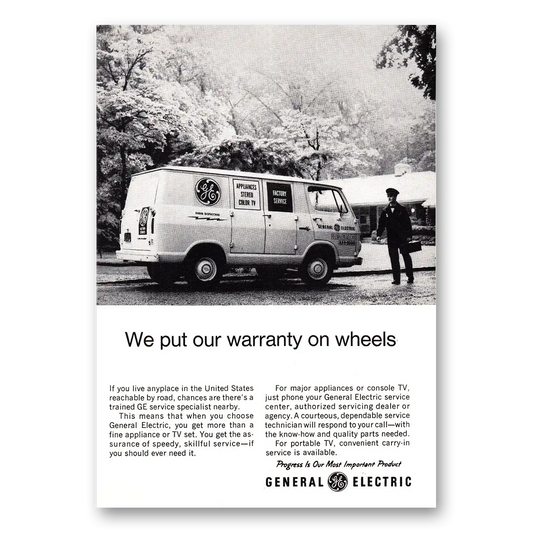 1968 General Electric Warranty on Wheels Vintage Magazine Print Ad