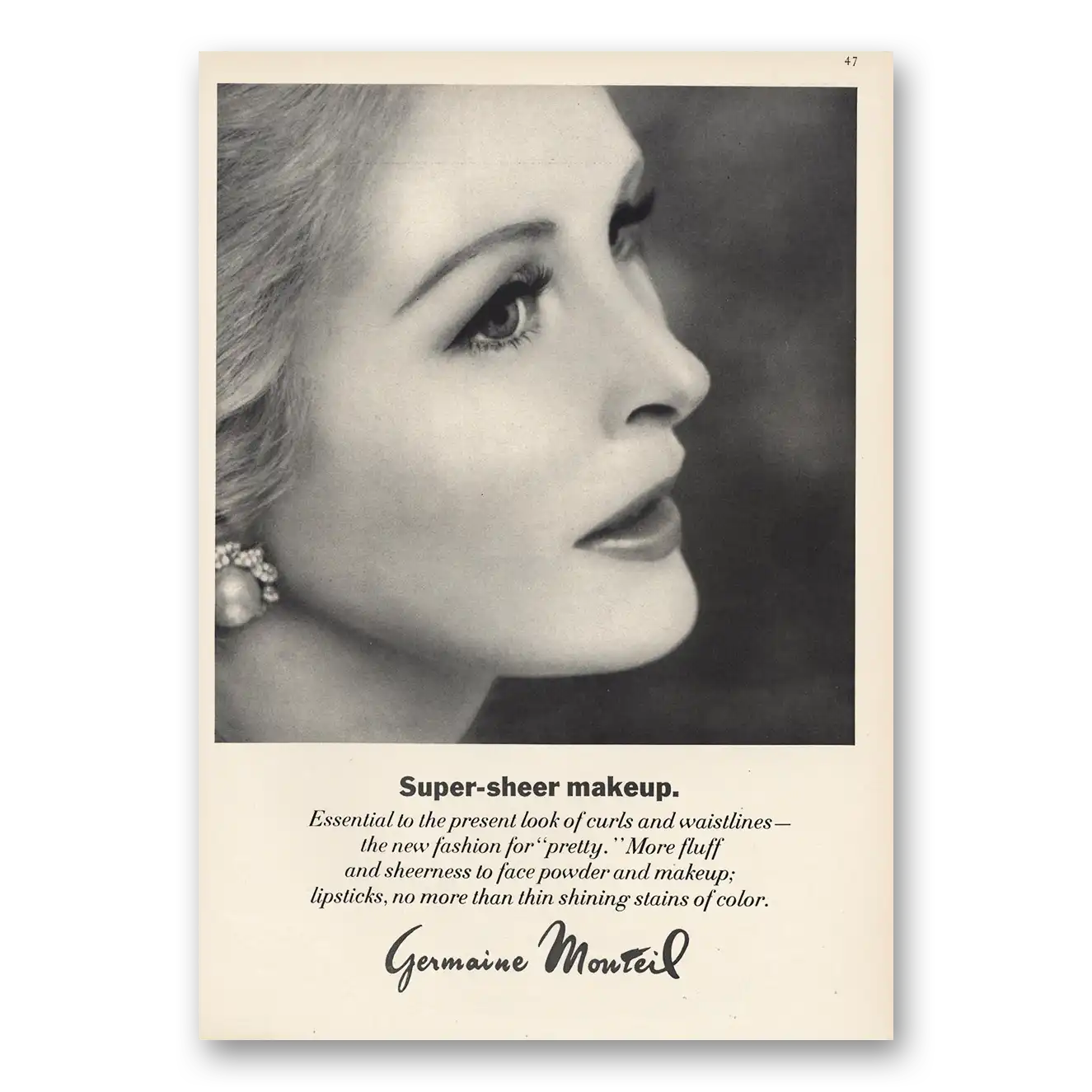 1968 Germaine Monteil Cosmetics Super Sheer Makeup Vintage Magazine Print Ad