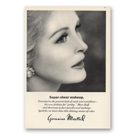 1968 Germaine Monteil Cosmetics Super Sheer Makeup Vintage Magazine Print Ad