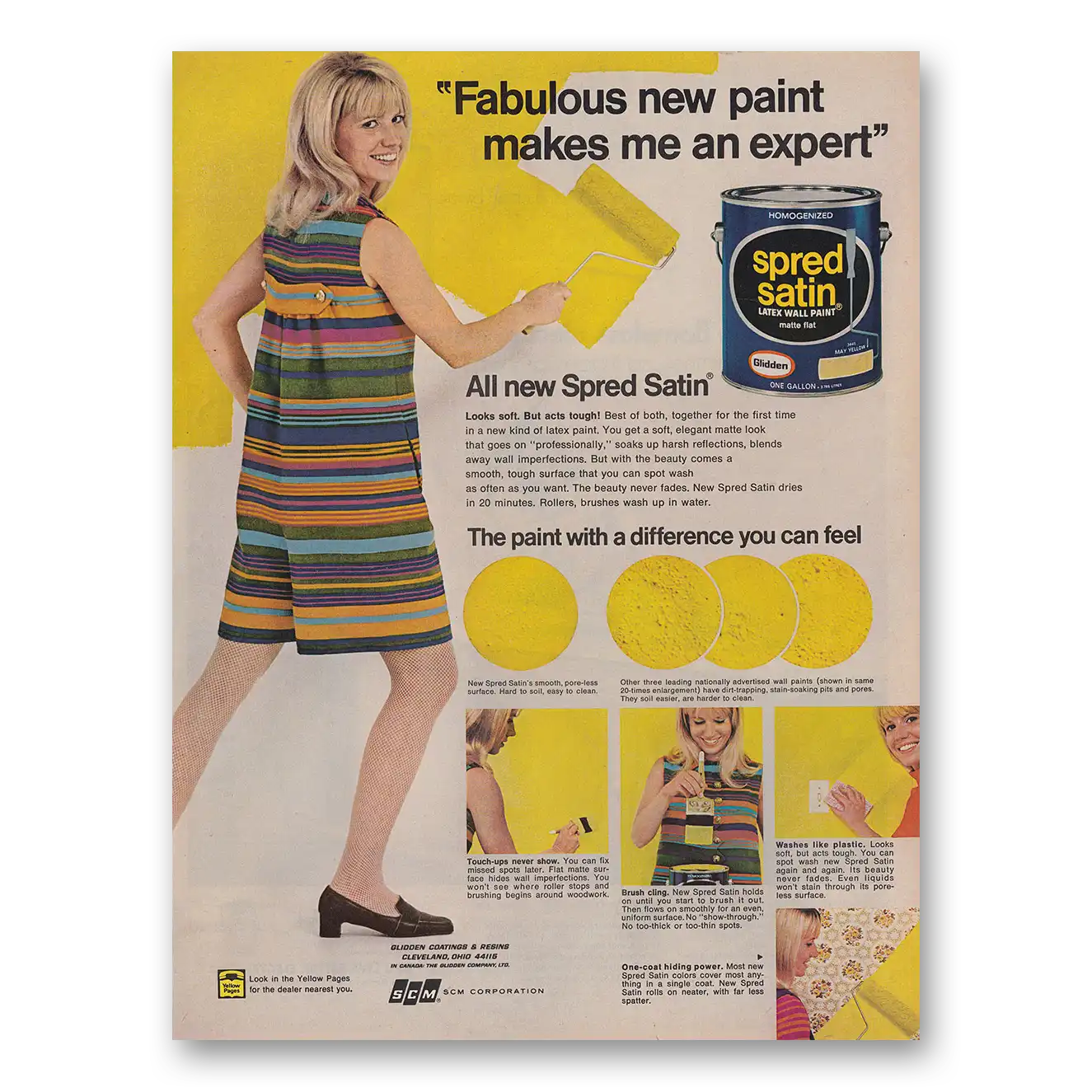 1968 Glidden Paint Spred Satin Paint Fabulous New Paint Vintage Magazine Print Ad