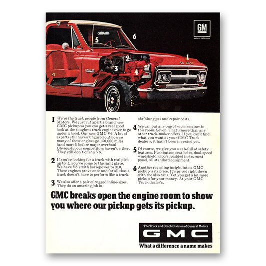 1968 GMC Trucks Truck Breaks Open the Engine Room Vintage Magazine Print Ad