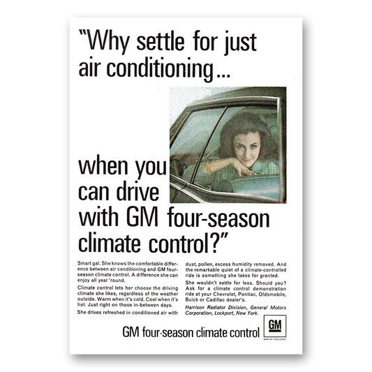 1968 GM Four Season Climate Control Why Settle for Just Air Conditioning Vintage Magazine Print Ad