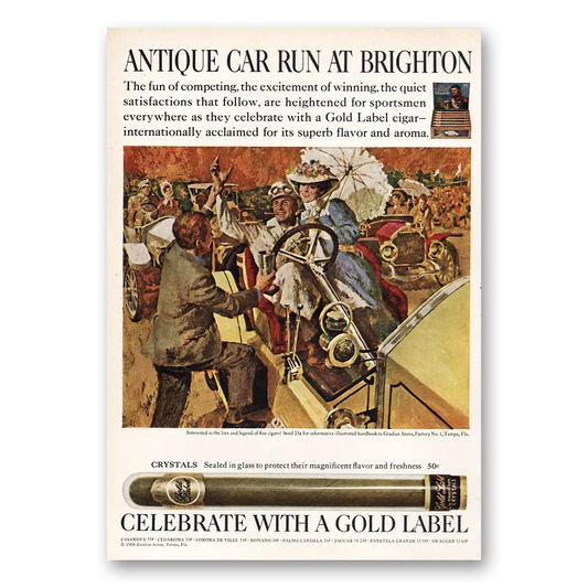 1968 Gold Label Cigars Antique Car Run Brighton Vintage Magazine Print Ad