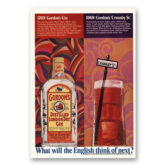 1968 Gordons Gin Cranaby St Vintage Magazine Print Ad