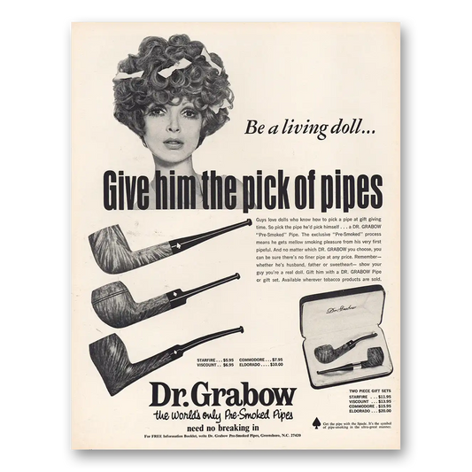 1968 Dr Grabow Pipes Give Him the Pick of Pipes Vintage Magazine Print Ad