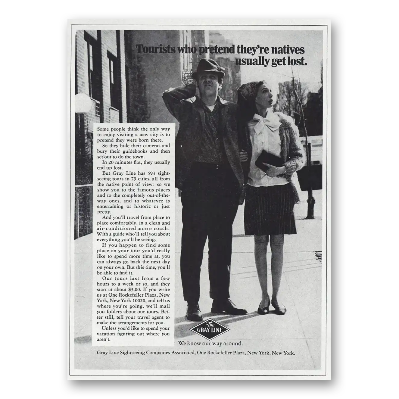 1968 Gray Line Tourists Who Pretend Theyre Natives Vintage Magazine Print Ad