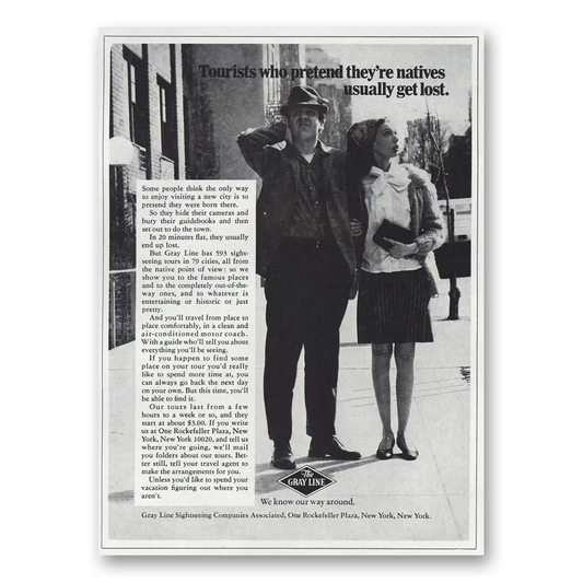 1968 Gray Line Tourists Who Pretend Theyre Natives Vintage Magazine Print Ad