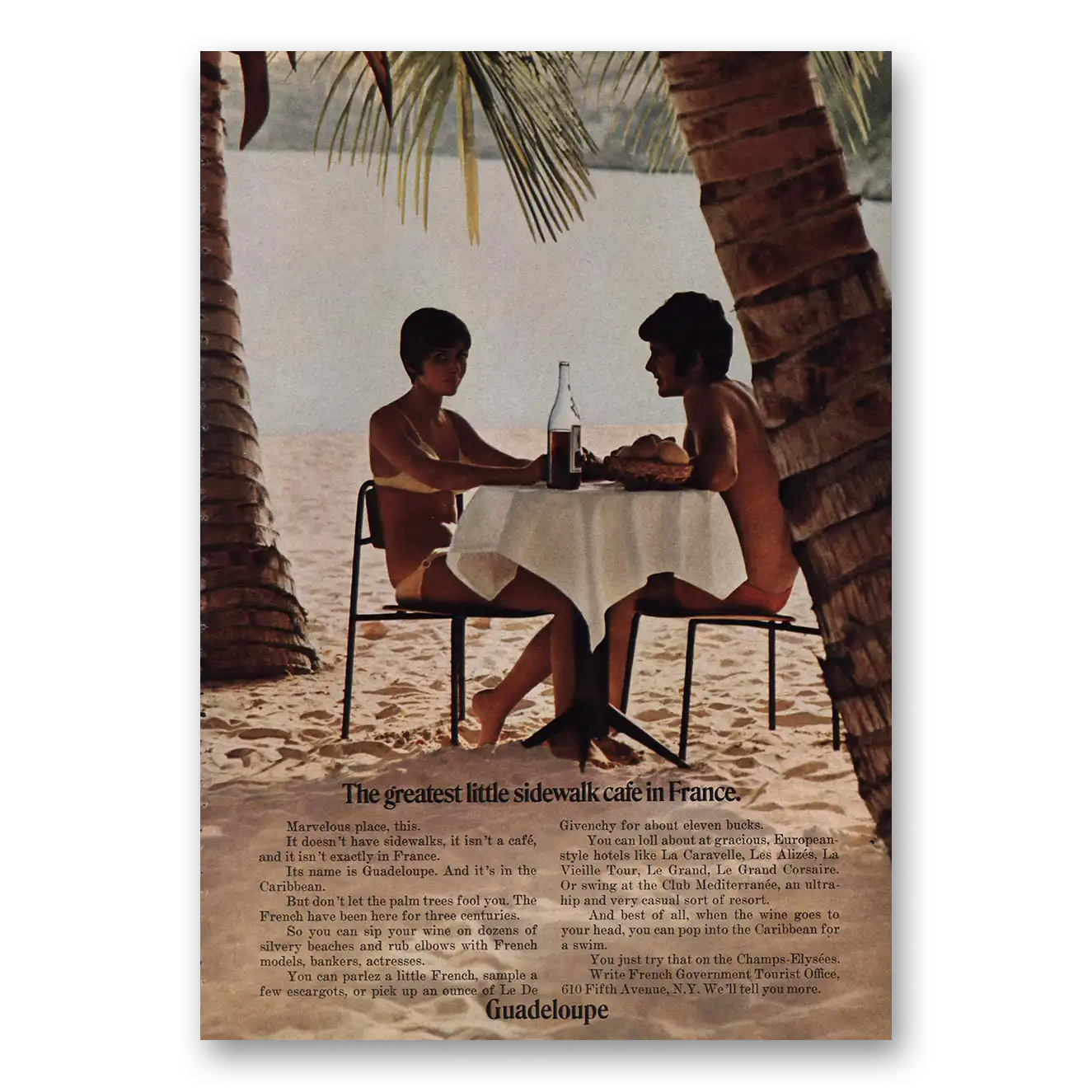 1968 Guadeloupe Greatest Little Sidewalk Cafe In France Vintage Magazine Print Ad