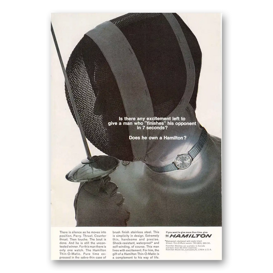 1968 Hamilton Watch Fencing Vintage Magazine Print Ad