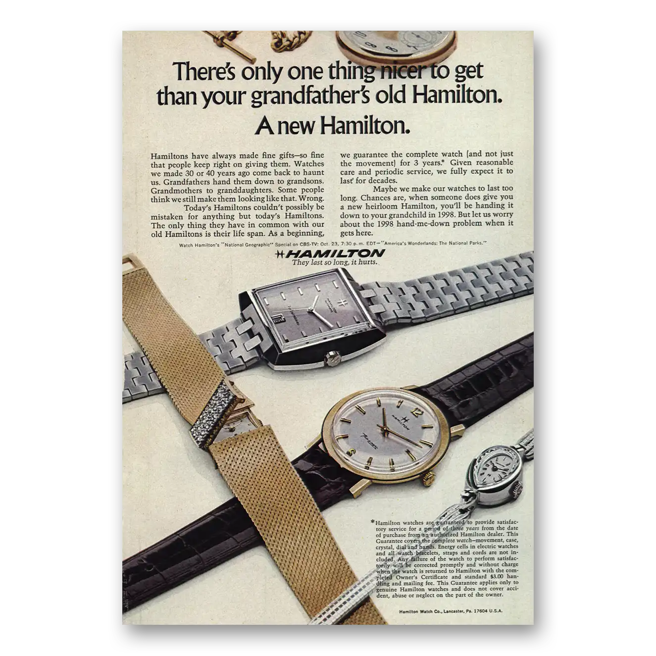 1968 Hamilton Watch Grandfathers Old Hamilton Vintage Magazine Print Ad