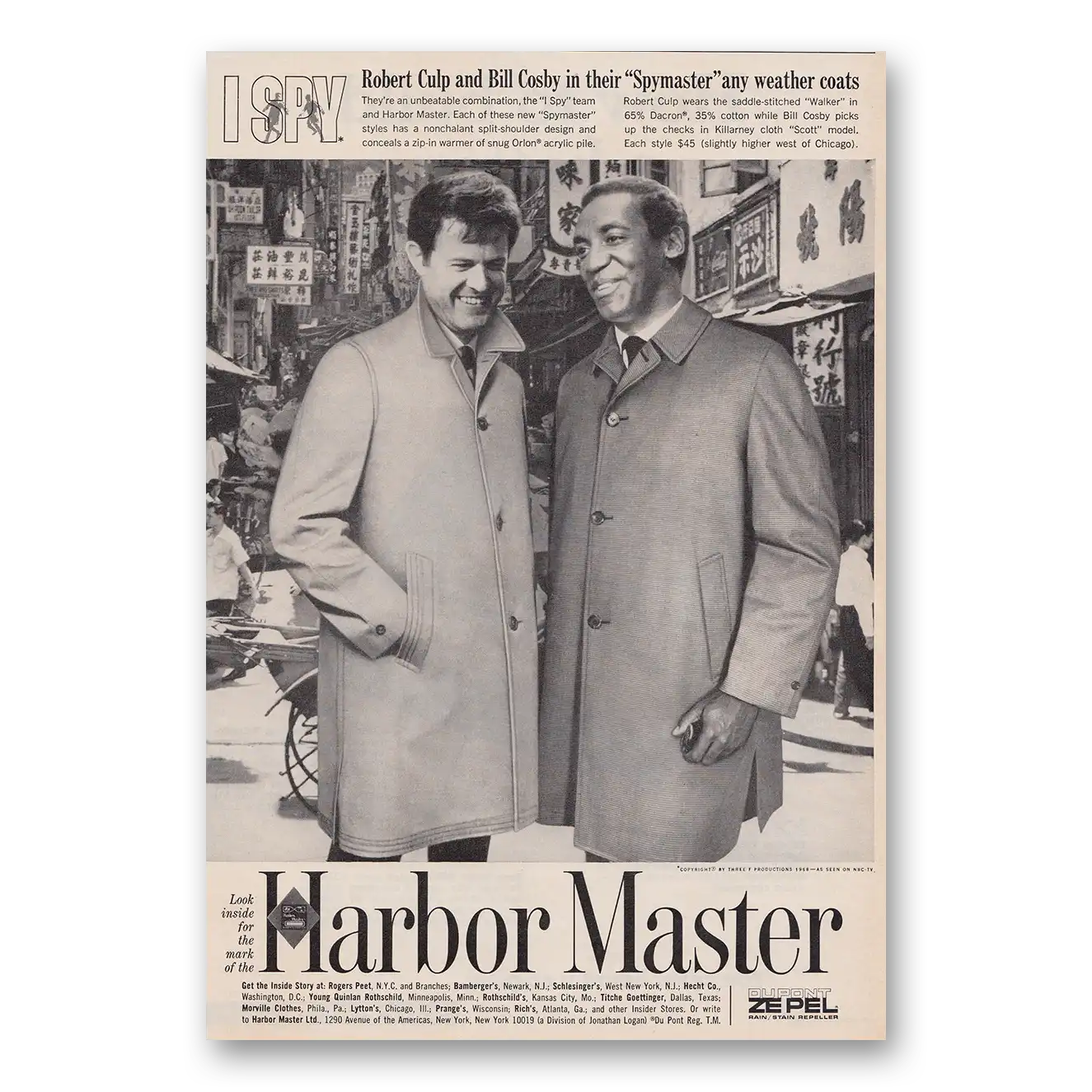 1968 Harbor Master Coats I Spy Robert Culp and Bill Cosby Vintage Magazine Print Ad