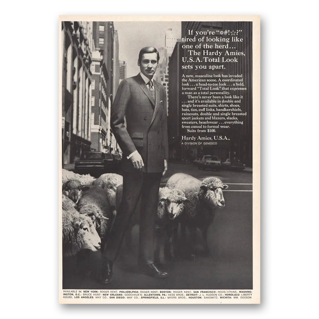 1968 Hardy Amies USA Tired of Looking Like One of the Herd Vintage Magazine Print Ad