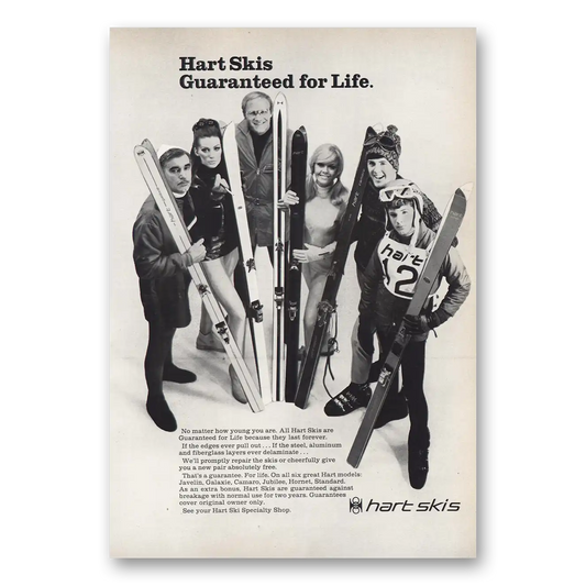 1968 Hart Skis Guaranteed for Life Vintage Magazine Print Ad