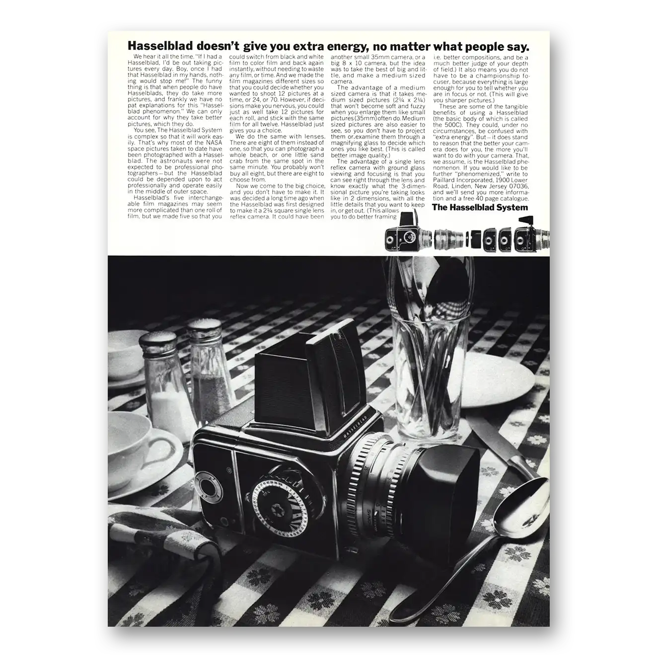 1968 Hasselblad Doesn’t Give You Extra Energy Vintage Magazine Print Ad