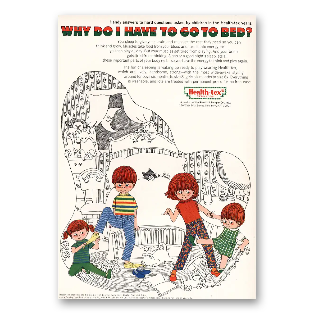 1968 Health-Tex Clothing Why Do I Have To Go To Bed Vintage Magazine Print Ad