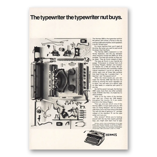 1968 Hermes Typewriter the Typewriter Nut Buys Vintage Magazine Print Ad