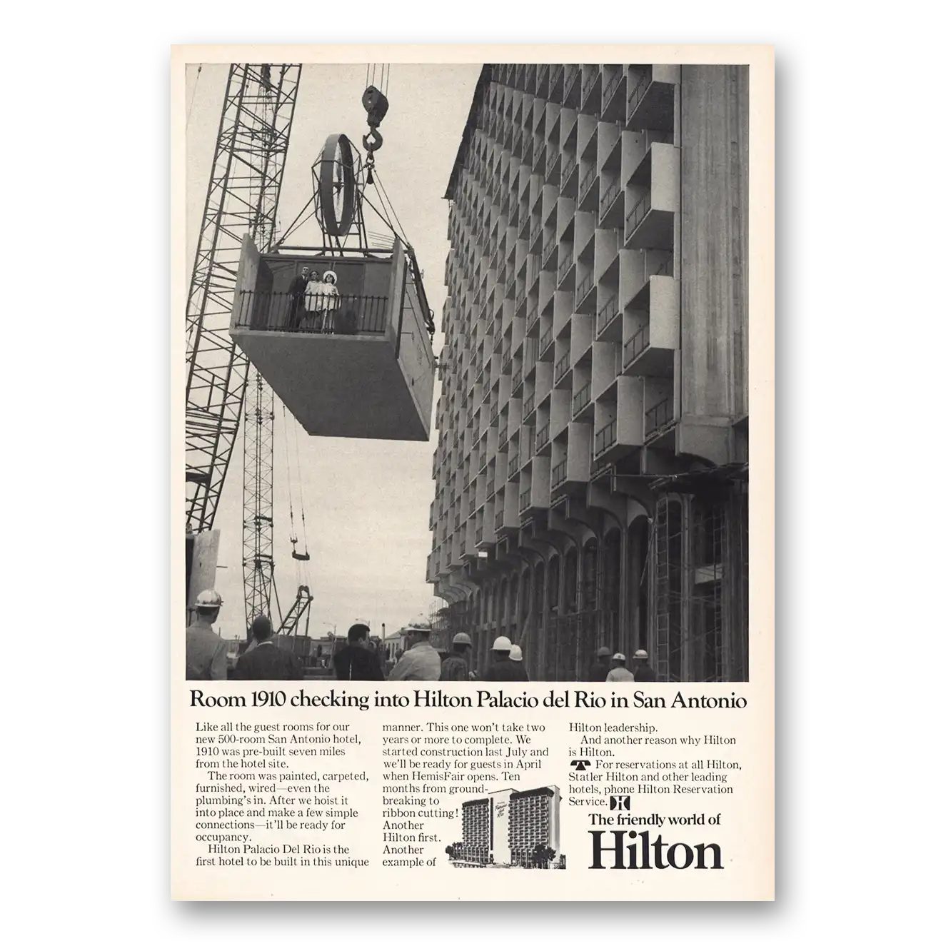 1968 Palacio del Rio Hilton Hotel Room Checking Into Vintage Magazine Print Ad