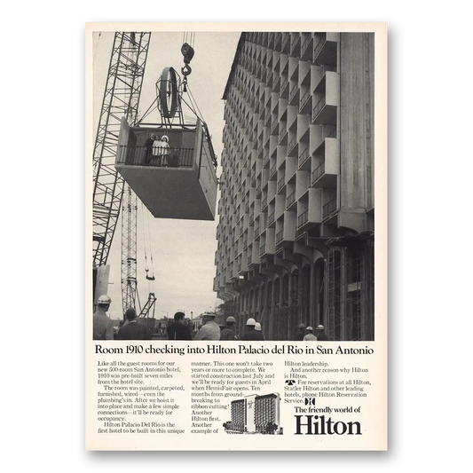 1968 Palacio del Rio Hilton Hotel Room Checking Into Vintage Magazine Print Ad