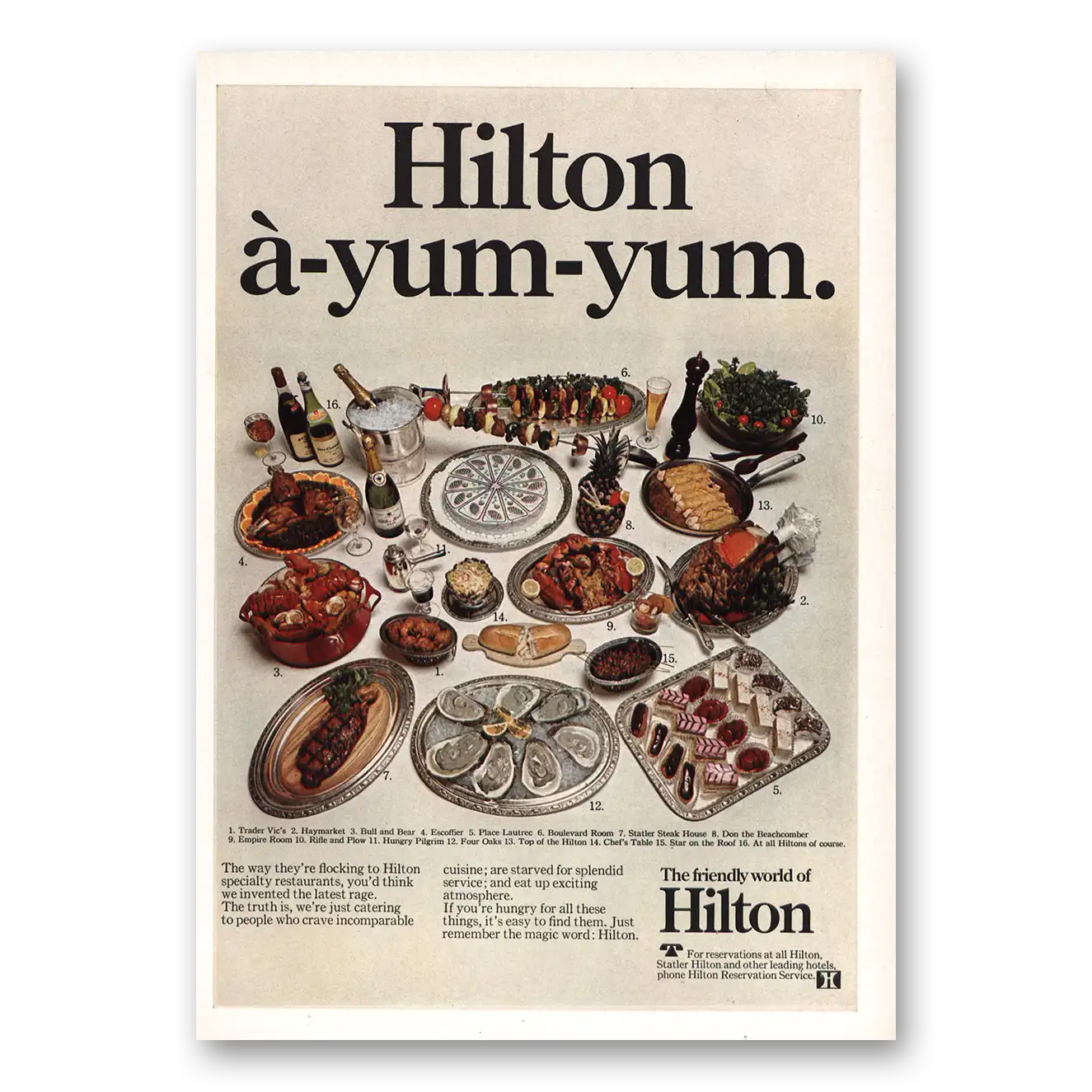 1968 Hilton Hotels Yum Yum Vintage Magazine Print Ad