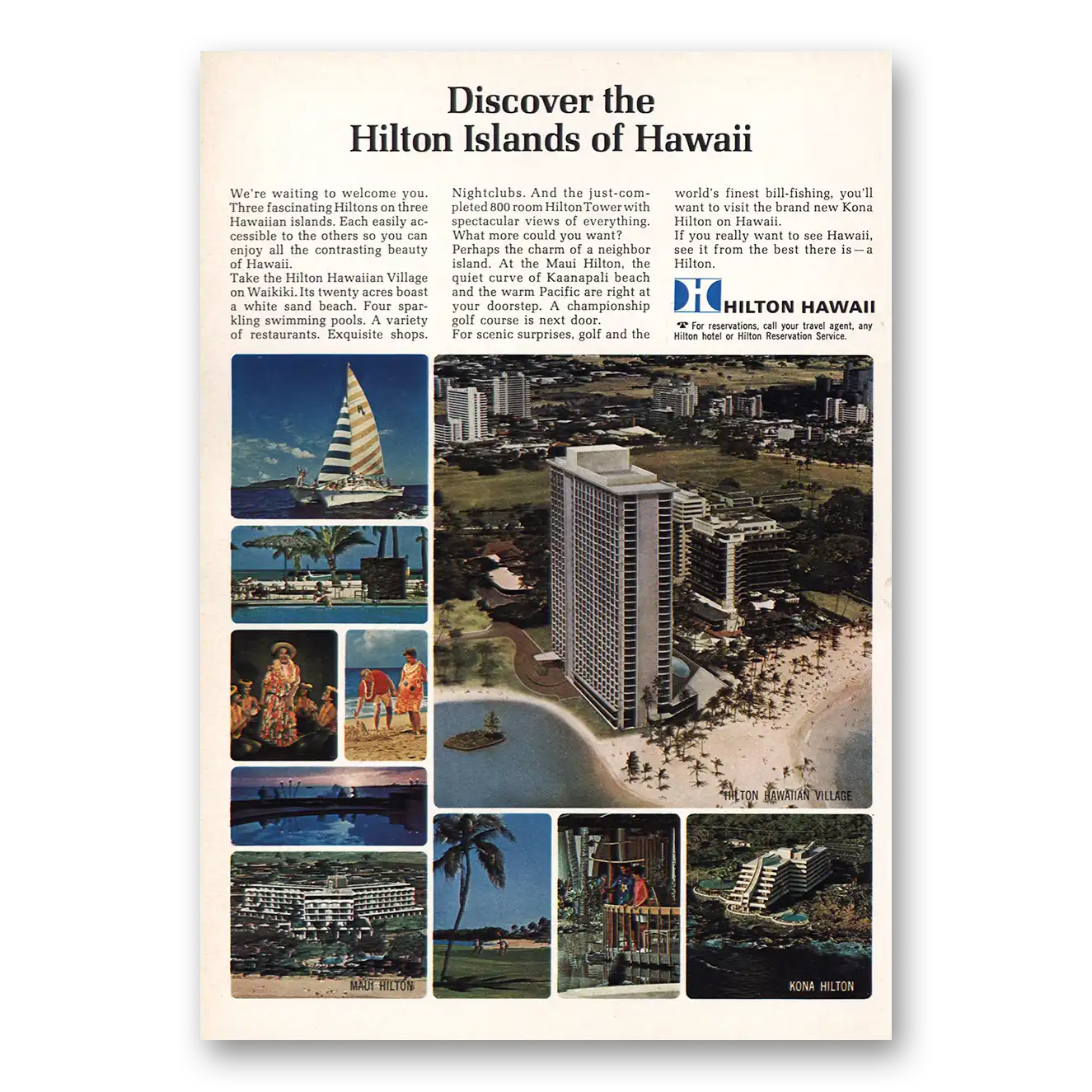 1968 Hilton Hotels Hilton Islands of Hawaii Vintage Magazine Print Ad