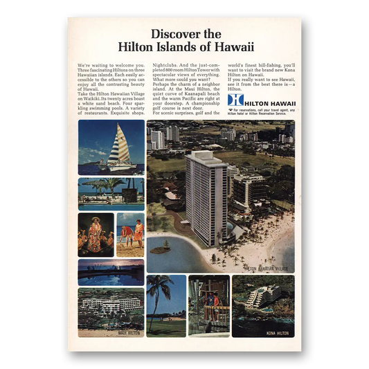 1968 Hilton Hotels Hilton Islands of Hawaii Vintage Magazine Print Ad