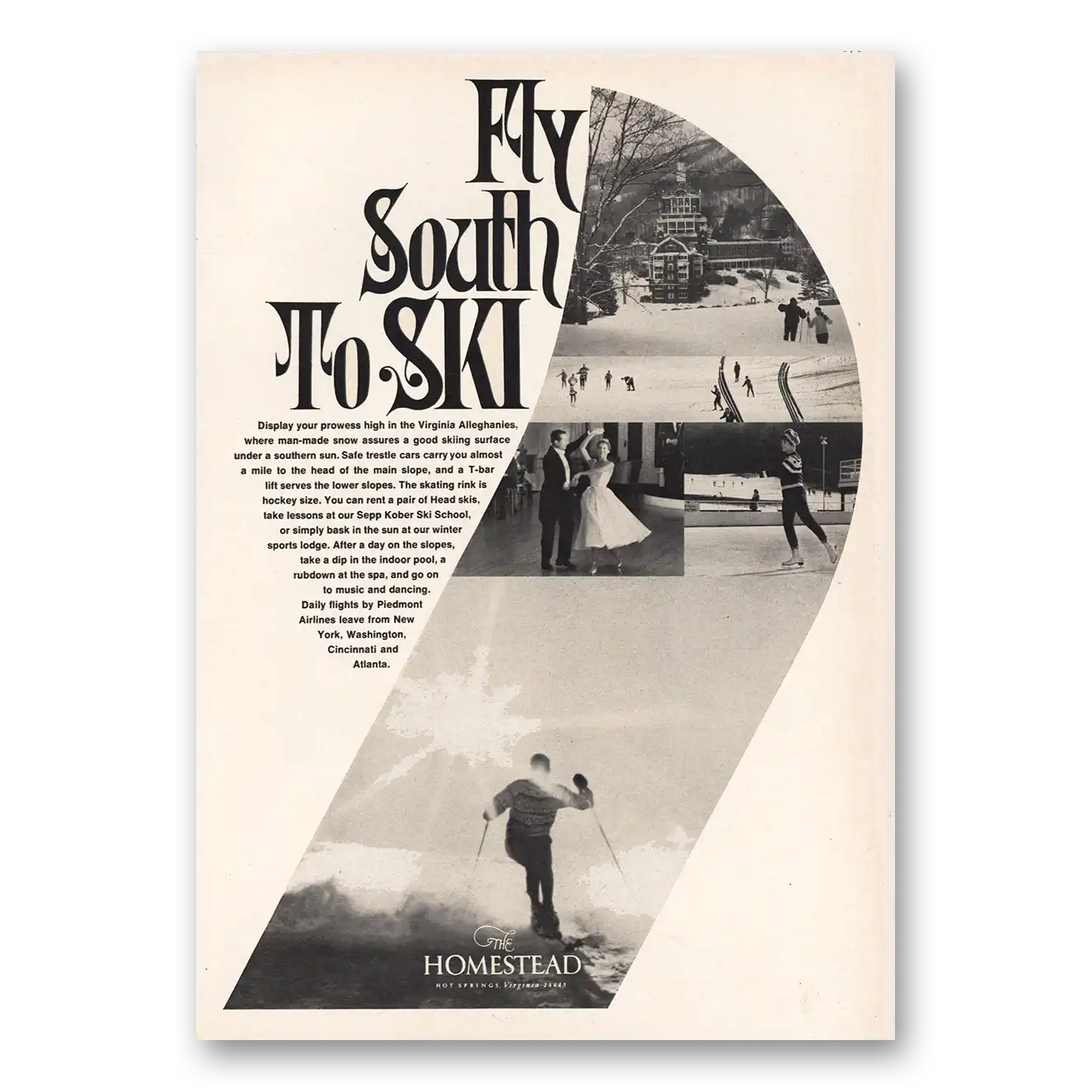 1968 Homestead Fly South to Ski Vintage Magazine Print Ad