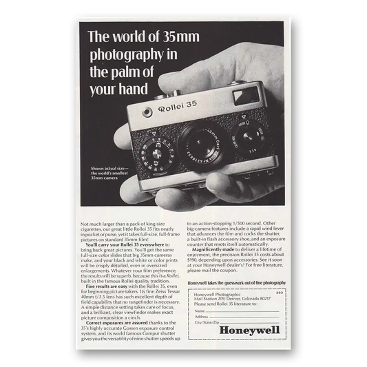 1968 Rollei Camera Palm of Your Hand Vintage Magazine Print Ad