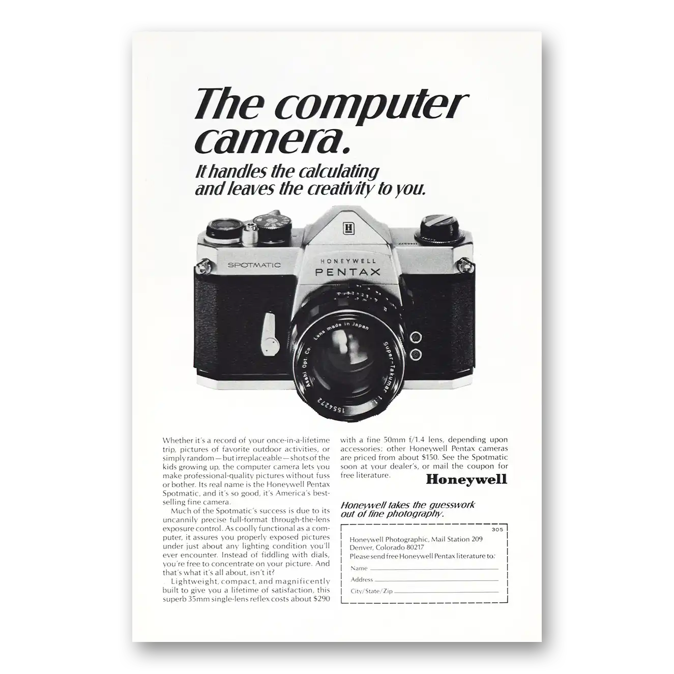 1968 Pentax Camera Computer Camera Vintage Magazine Print Ad