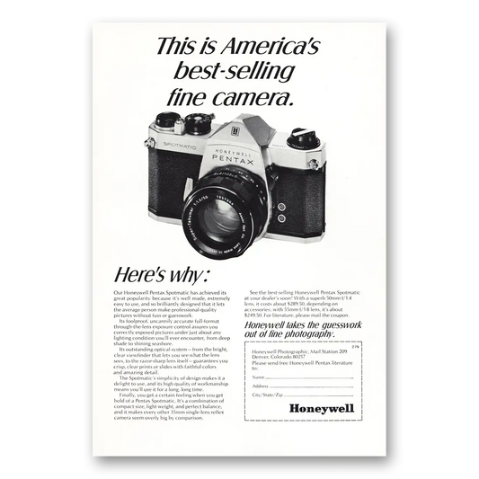 1968 Pentax Spotmatic Camera Best Selling Fine Camera Vintage Magazine Print Ad