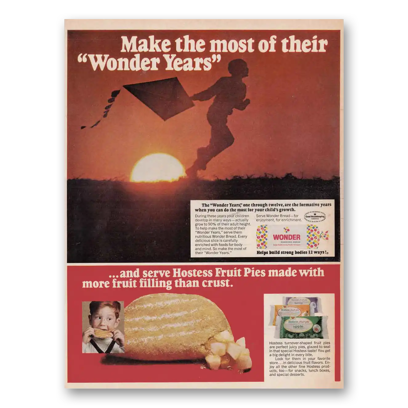 1968 Hostess Fruit Pies Wonder Years Vintage Magazine Print Ad