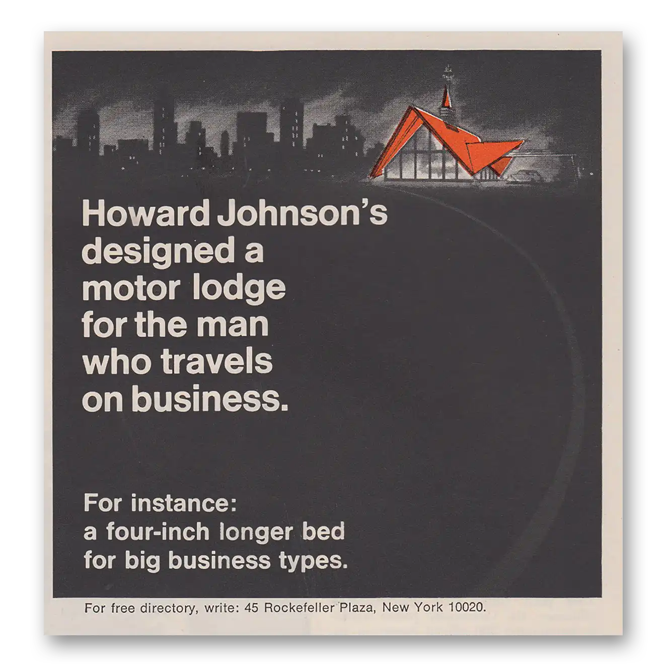 1968 Howard Johnson Four Inch Longer Beds Vintage Magazine Print Ad