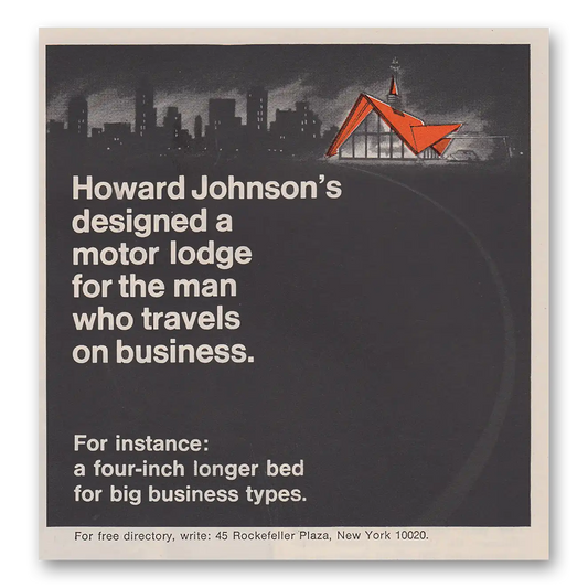 1968 Howard Johnson Four Inch Longer Beds Vintage Magazine Print Ad