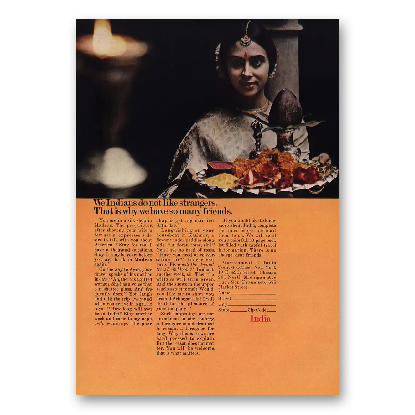 1968 India Indians Do Not Like Strangers Vintage Magazine Print Ad