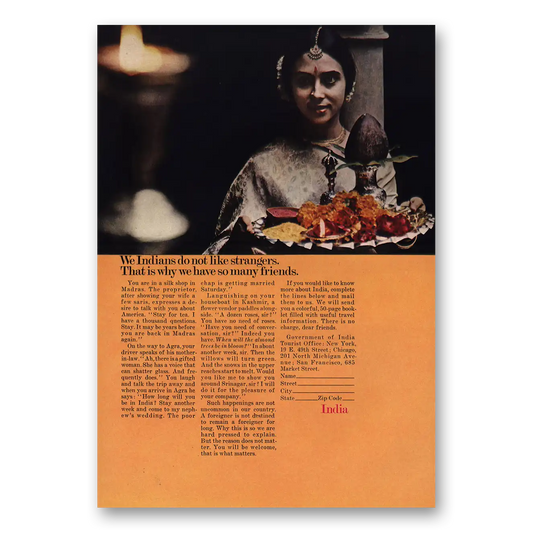 1968 India Indians Do Not Like Strangers Vintage Magazine Print Ad