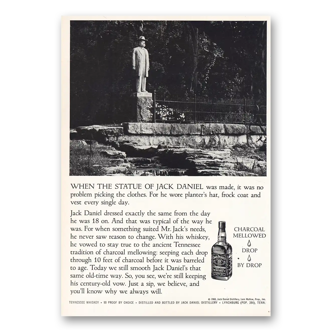 1968 Jack Daniels Statue of Jack Daniels Vintage Magazine Print Ad