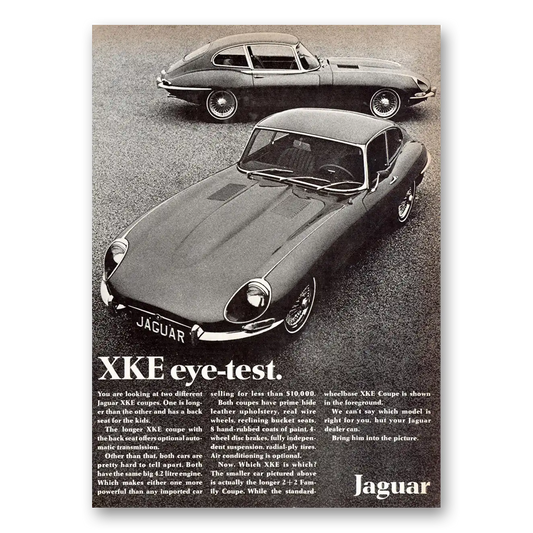 1968 Jaguar XKE Eye Test Vintage Magazine Print Ad