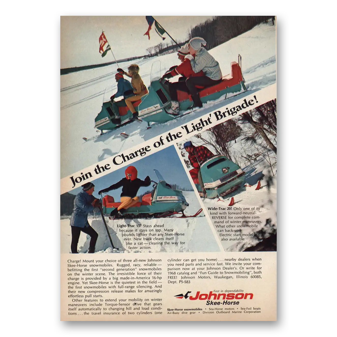 1968 Skee Horse Snowmobiles Charge of the Light Brigade Vintage Magazine Print Ad