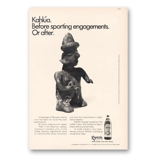 1968 Kahlua Before Sporting Engagement Or After Vintage Magazine Print Ad