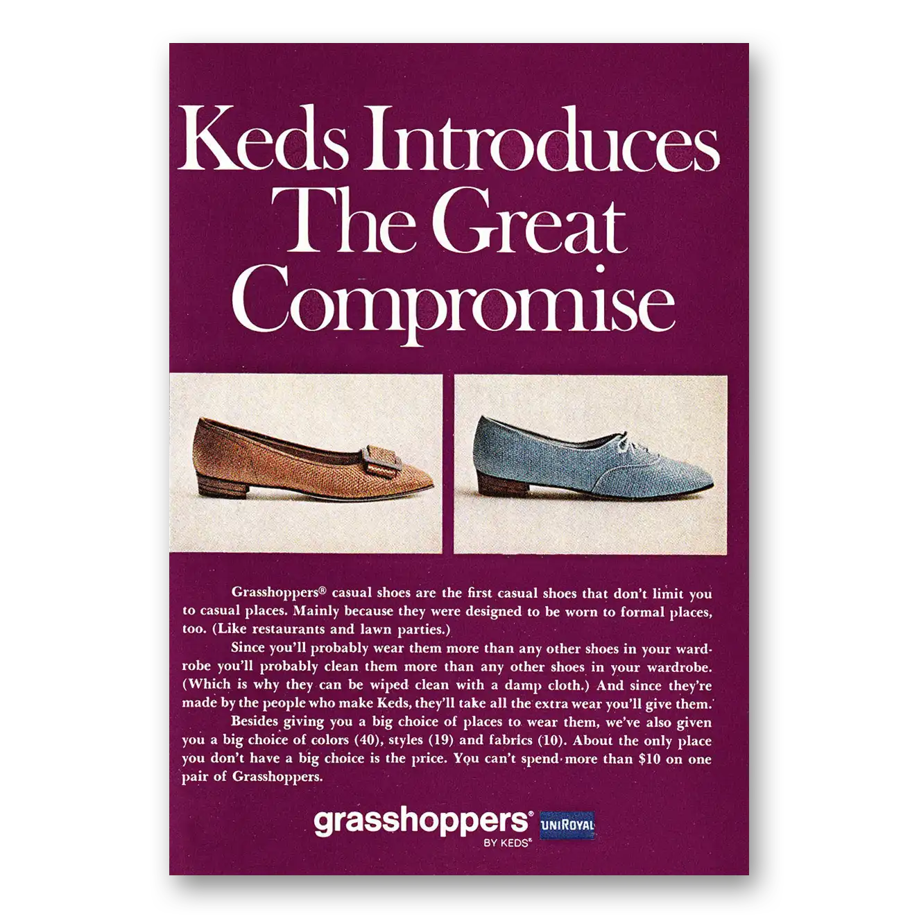 1968 Keds Shoes Grasshoppers Great Compromise Vintage Magazine Print Ad