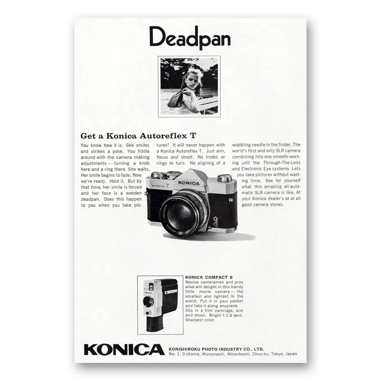 1968 Konica Camera Autoreflex T Camera Deadpan Vintage Magazine Print Ad