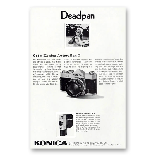 1968 Konica Camera Autoreflex T Camera Deadpan Vintage Magazine Print Ad