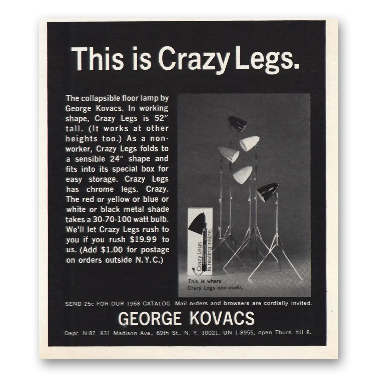 1968 George Kovacs This Is Crazy Legs Vintage Magazine Print Ad