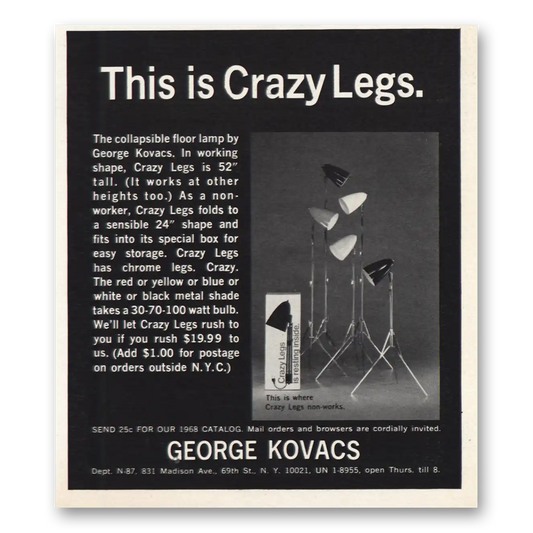 1968 George Kovacs This Is Crazy Legs Vintage Magazine Print Ad