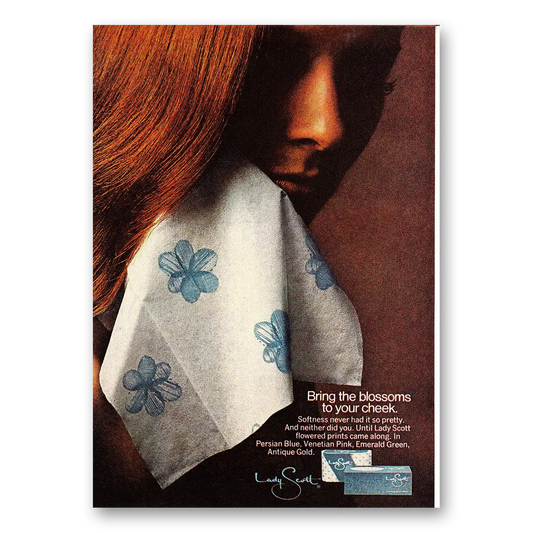 1968 Lady Scott Tissue Bring the Blossoms to Your Cheek Vintage Magazine Print Ad