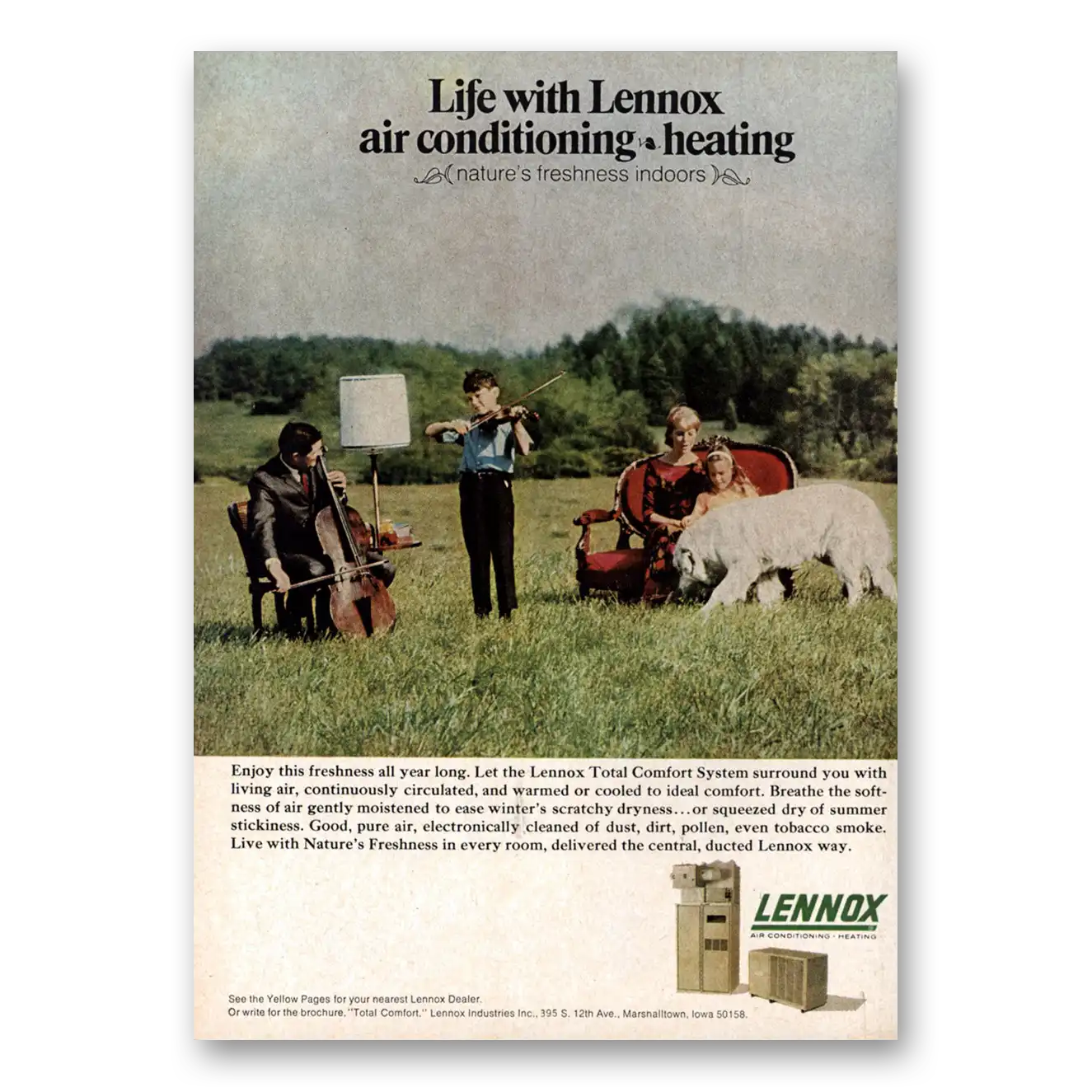 1968 Lennox Air Conditioning and Heating Life with Lennox Cello Violin Vintage Magazine Print Ad