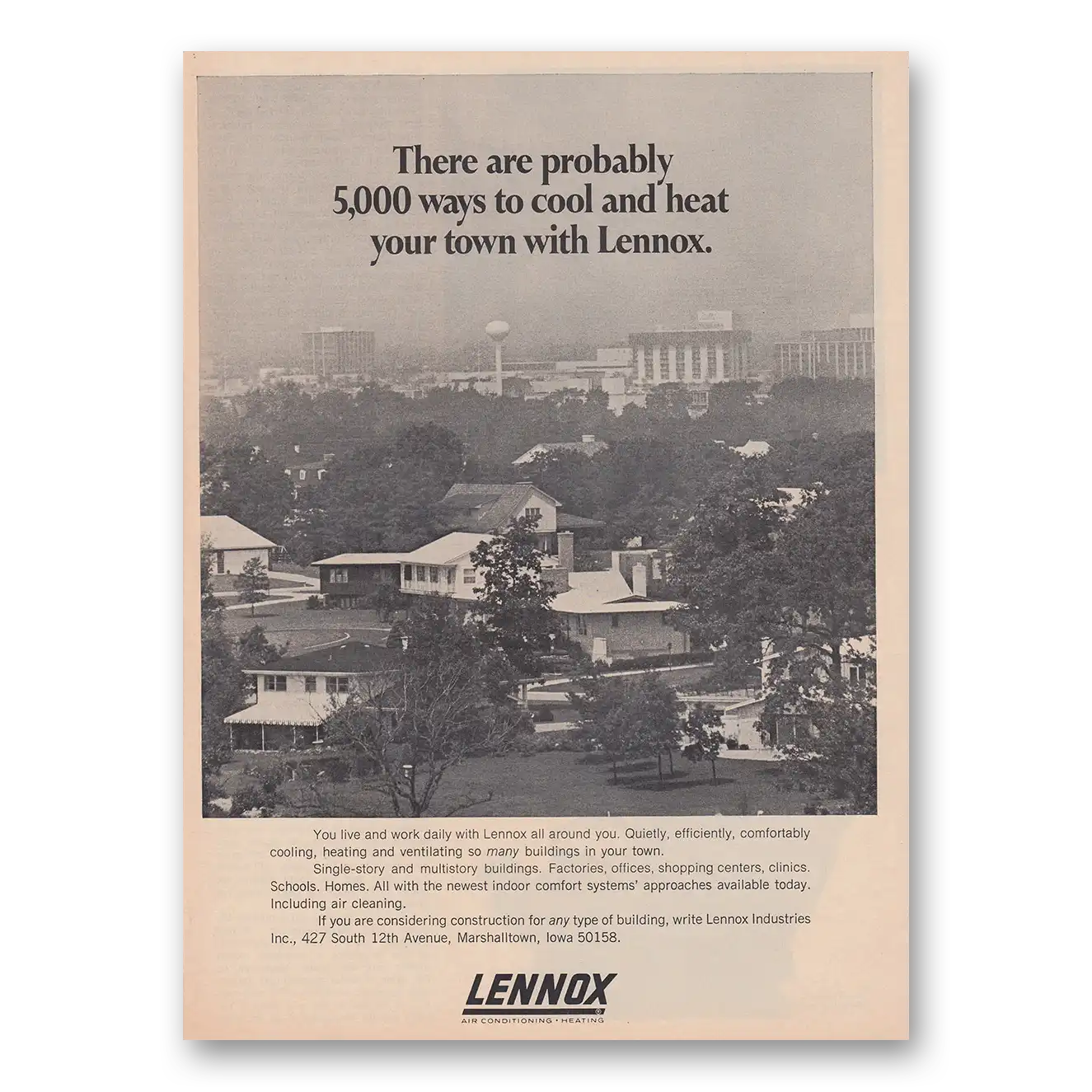 1968 Lennox Air Conditioning and Heating Ways to Cool and Heat Your Town Vintage Magazine Print Ad