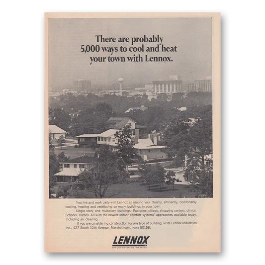 1968 Lennox Air Conditioning and Heating Ways to Cool and Heat Your Town Vintage Magazine Print Ad