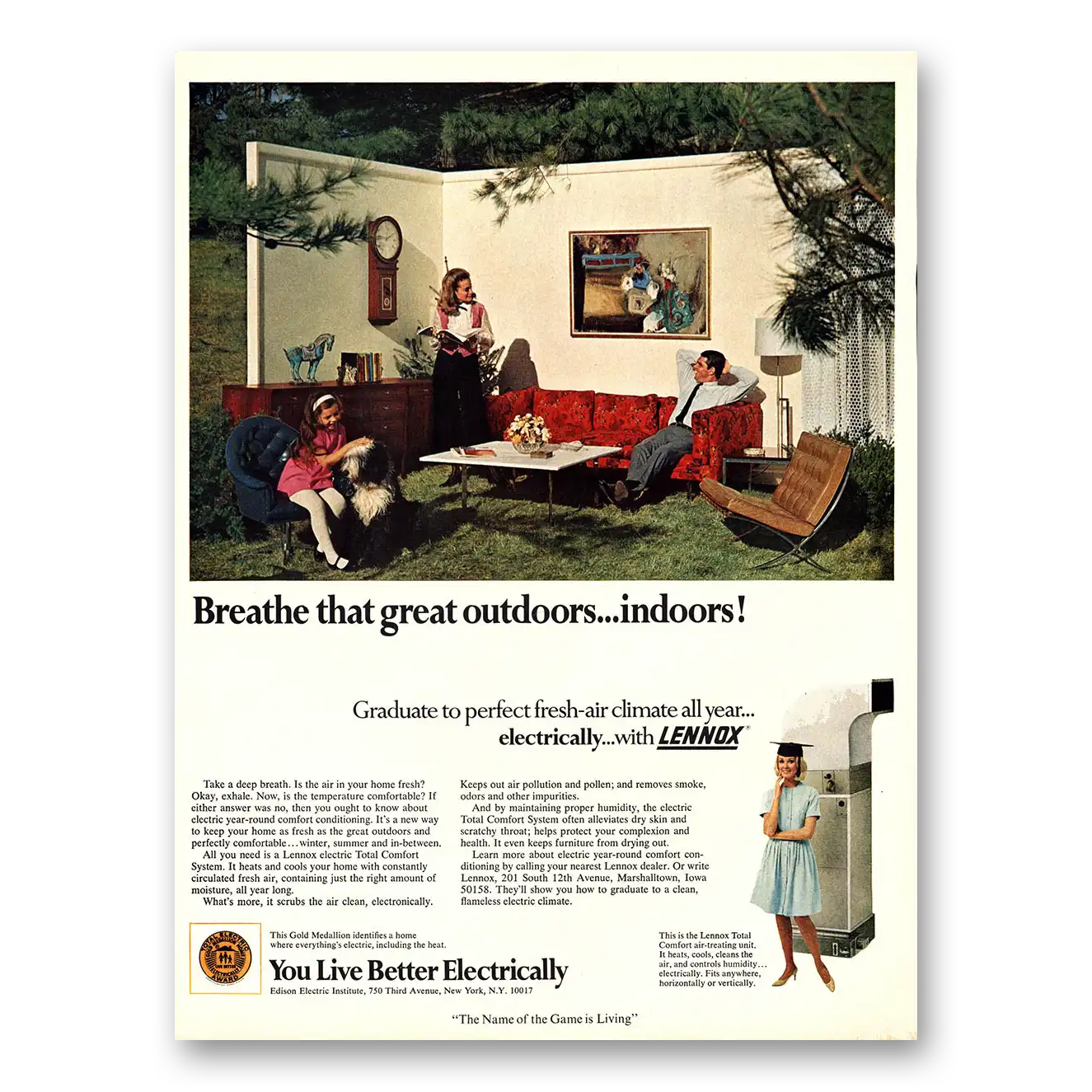 1968 Lennox Total Comfort System Breathe that Great Outdoors Indoors Vintage Magazine Print Ad