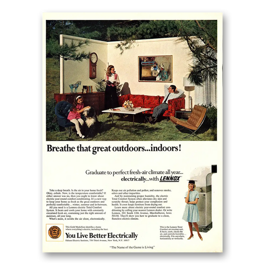 1968 Lennox Total Comfort System Breathe that Great Outdoors Indoors Vintage Magazine Print Ad