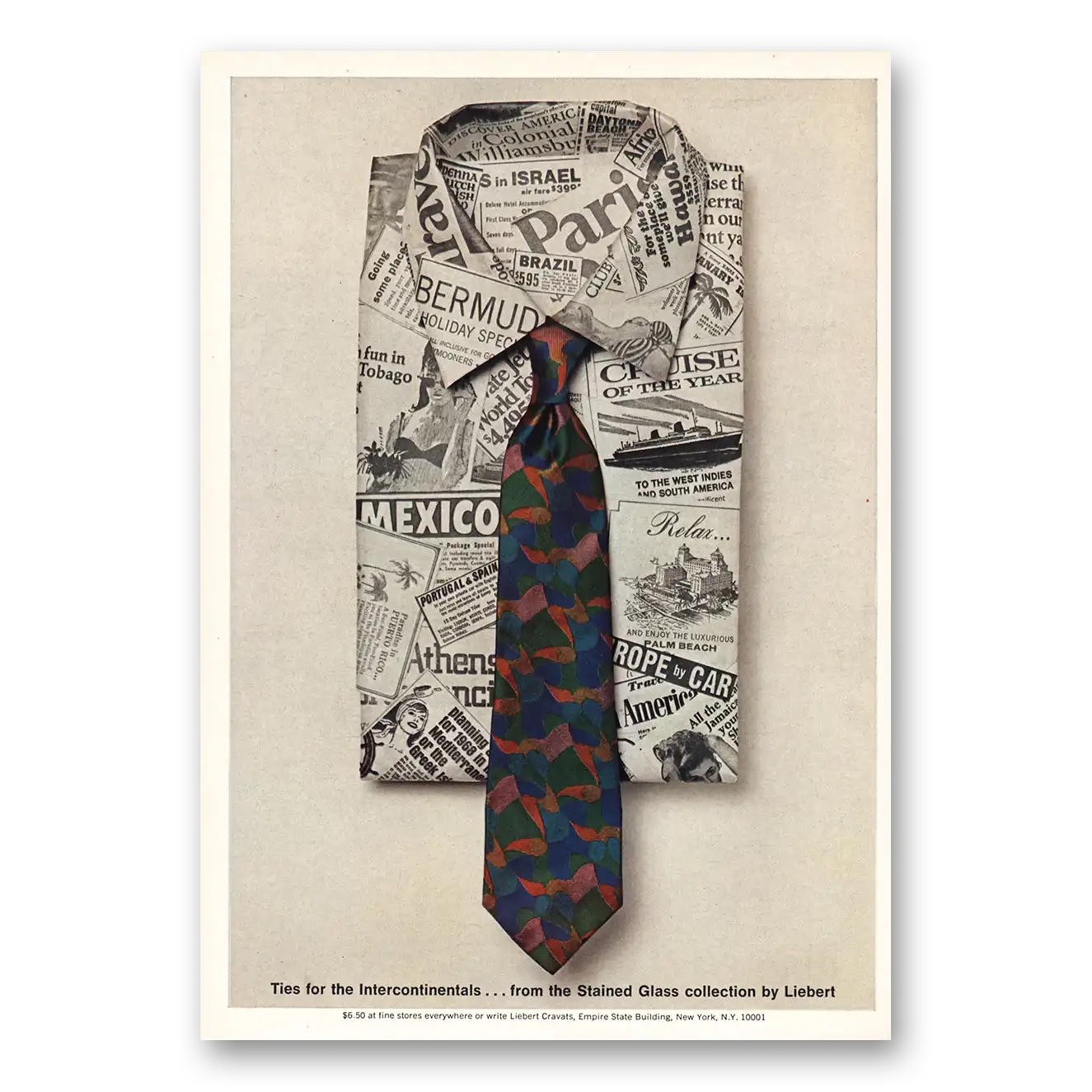 1968 Liebert Designer Cravats Ties for the Intercontinentals Stained Glass Vintage Magazine Print Ad